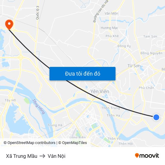 Xã Trung Mầu to Vân Nội map