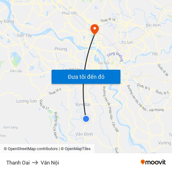 Thanh Oai to Vân Nội map