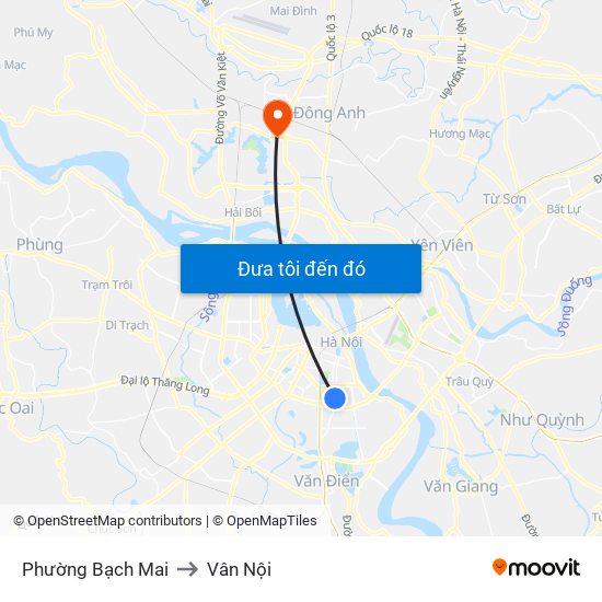 Phường Bạch Mai to Vân Nội map