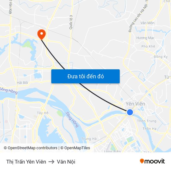 Thị Trấn Yên Viên to Vân Nội map