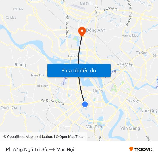 Phường Ngã Tư Sở to Vân Nội map