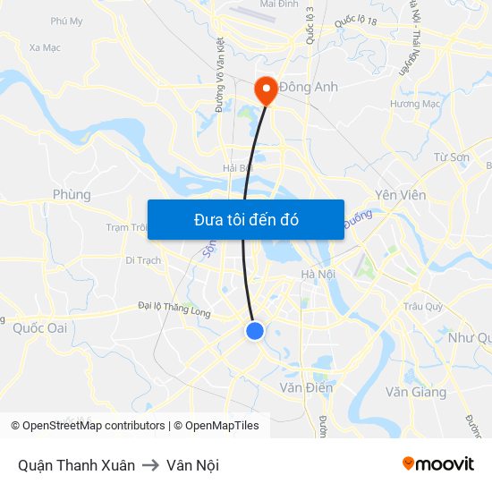 Quận Thanh Xuân to Vân Nội map