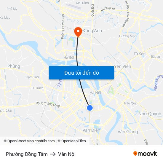 Phường Đồng Tâm to Vân Nội map