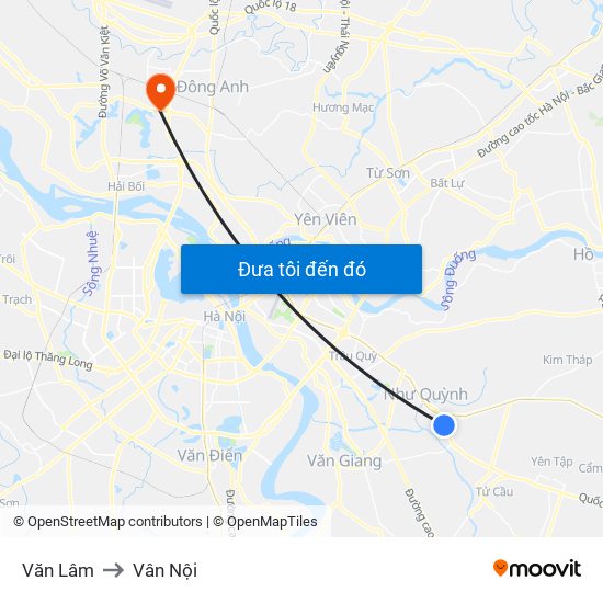 Văn Lâm to Vân Nội map