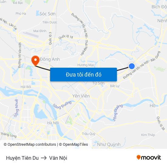 Huyện Tiên Du to Vân Nội map