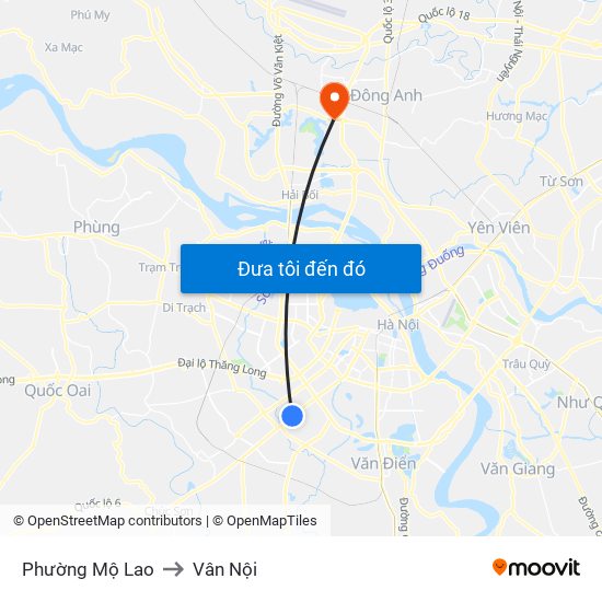 Phường Mộ Lao to Vân Nội map