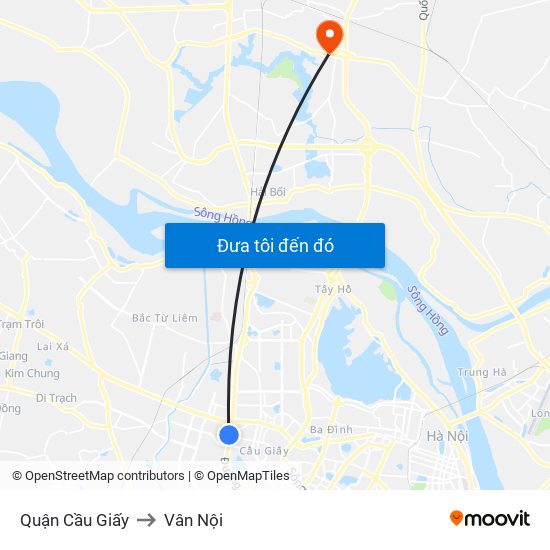 Quận Cầu Giấy to Vân Nội map