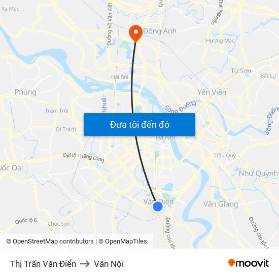 Thị Trấn Văn Điển to Vân Nội map