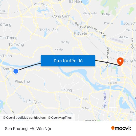 Sen Phương to Vân Nội map