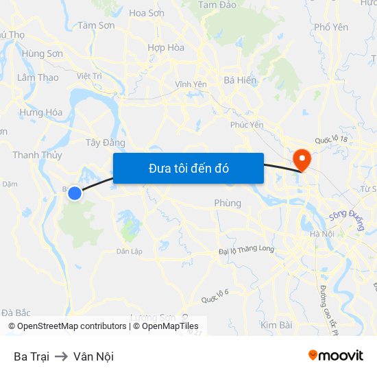 Ba Trại to Vân Nội map