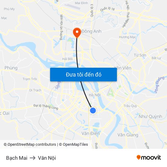 Bạch Mai to Vân Nội map
