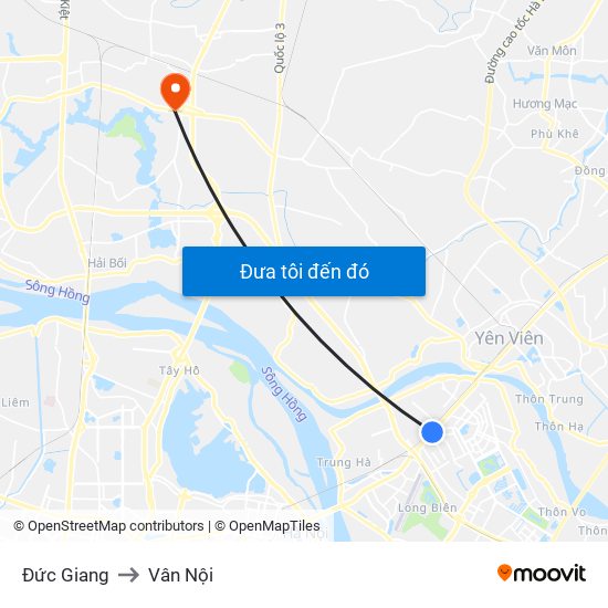 Đức Giang to Vân Nội map