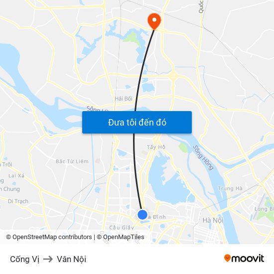 Cống Vị to Vân Nội map