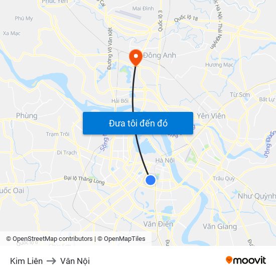 Kim Liên to Vân Nội map