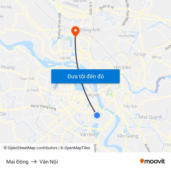 Mai Động to Vân Nội map