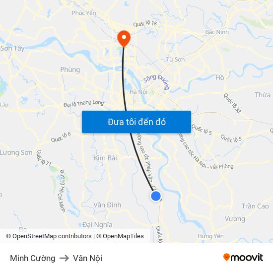 Minh Cường to Vân Nội map