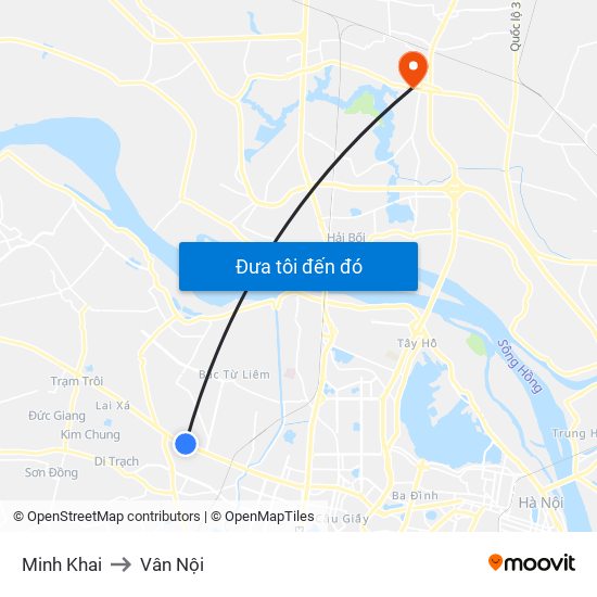 Minh Khai to Vân Nội map