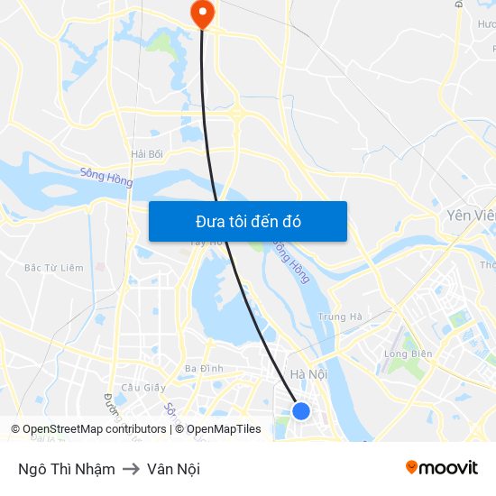 Ngô Thì Nhậm to Vân Nội map