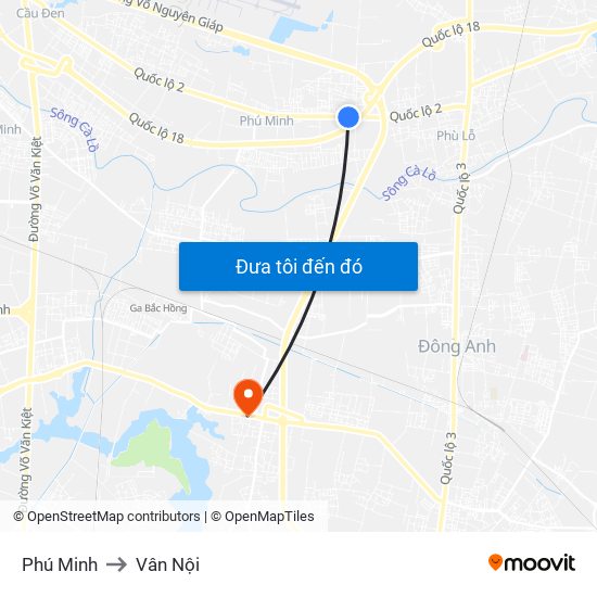 Phú Minh to Vân Nội map