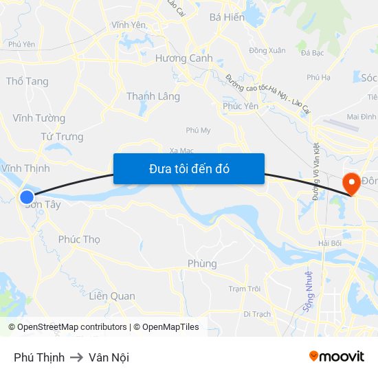 Phú Thịnh to Vân Nội map