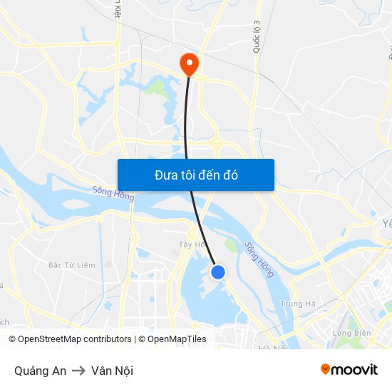 Quảng An to Vân Nội map