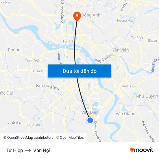 Tứ Hiệp to Vân Nội map