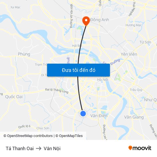 Tả Thanh Oai to Vân Nội map