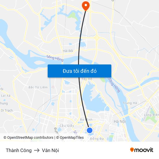 Thành Công to Vân Nội map