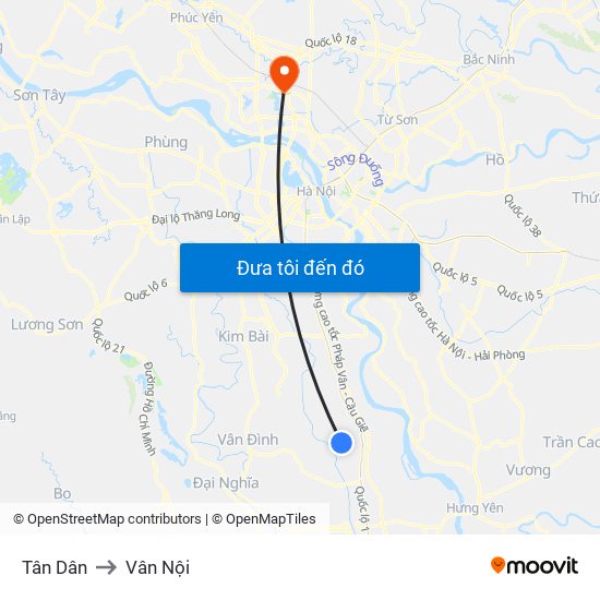 Tân Dân to Vân Nội map