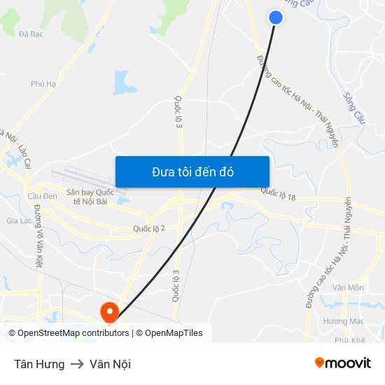 Tân Hưng to Vân Nội map