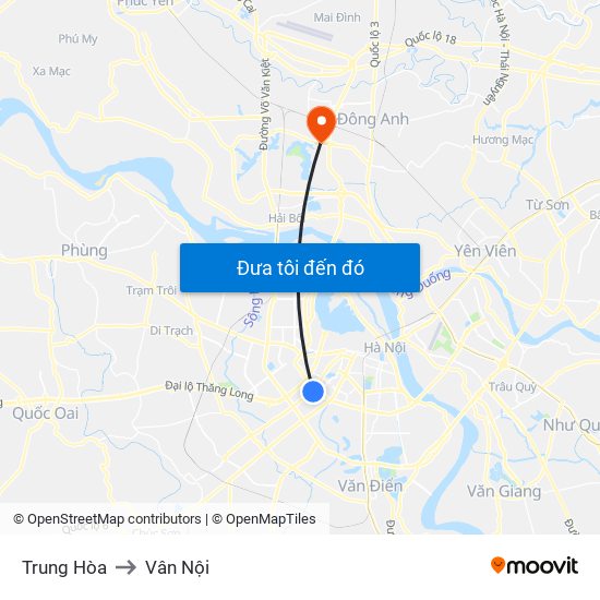 Trung Hòa to Vân Nội map