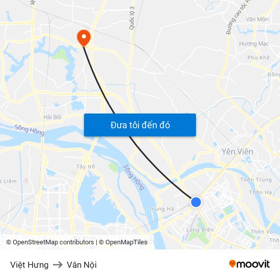 Việt Hưng to Vân Nội map