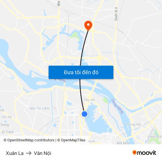 Xuân La to Vân Nội map