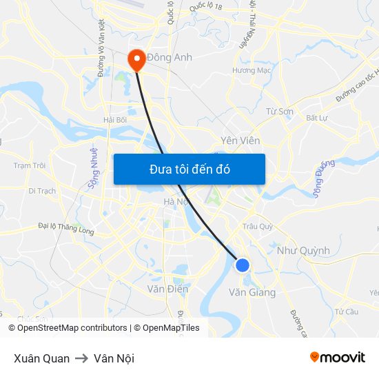 Xuân Quan to Vân Nội map