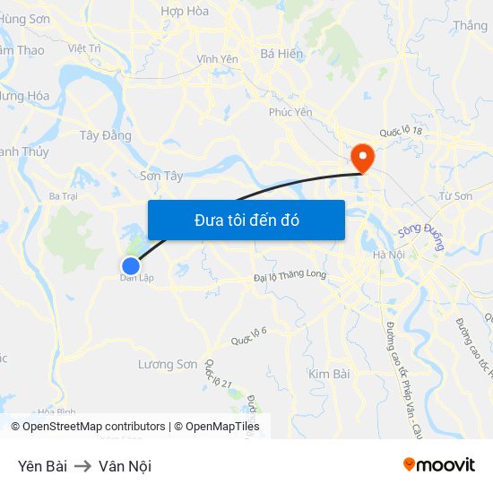 Yên Bài to Vân Nội map