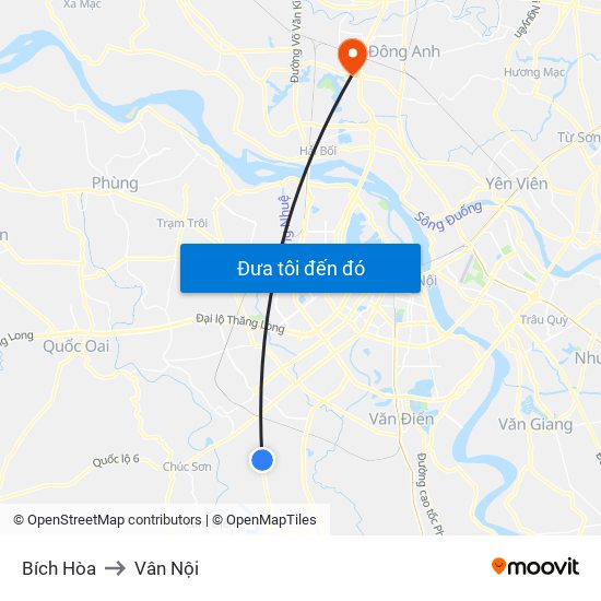 Bích Hòa to Vân Nội map