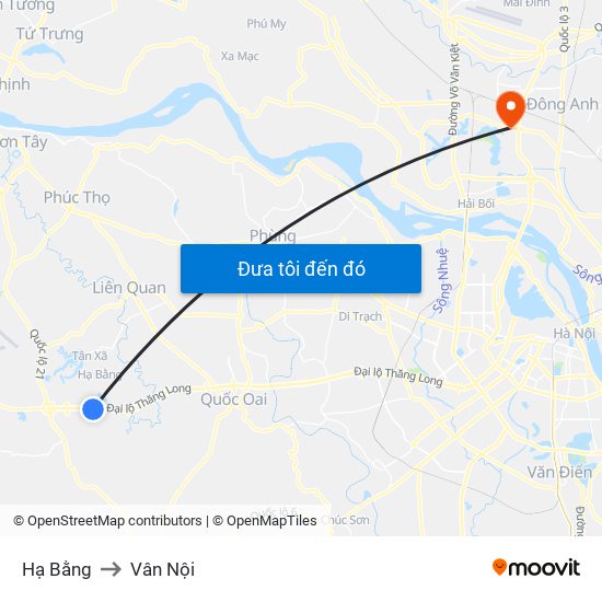 Hạ Bằng to Vân Nội map