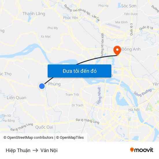 Hiệp Thuận to Vân Nội map