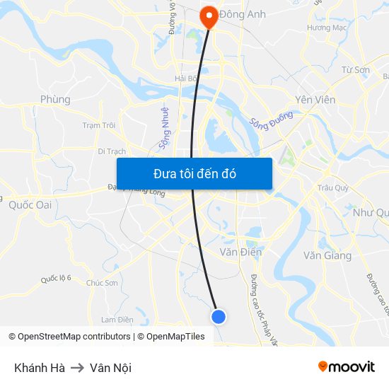 Khánh Hà to Vân Nội map