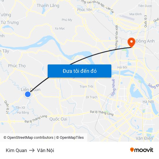 Kim Quan to Vân Nội map