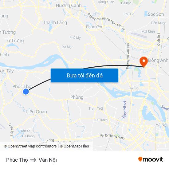 Phúc Thọ to Vân Nội map