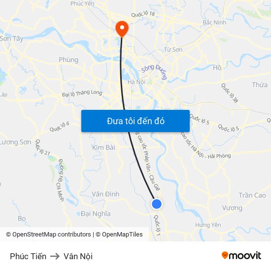 Phúc Tiến to Vân Nội map