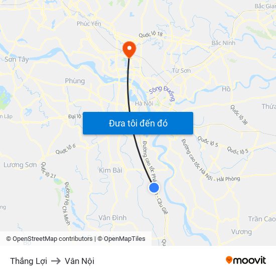 Thắng Lợi to Vân Nội map
