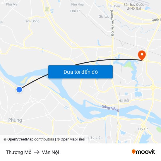 Thượng Mỗ to Vân Nội map