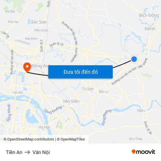 Tiền An to Vân Nội map