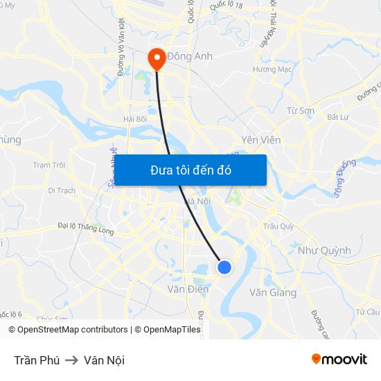 Trần Phú to Vân Nội map