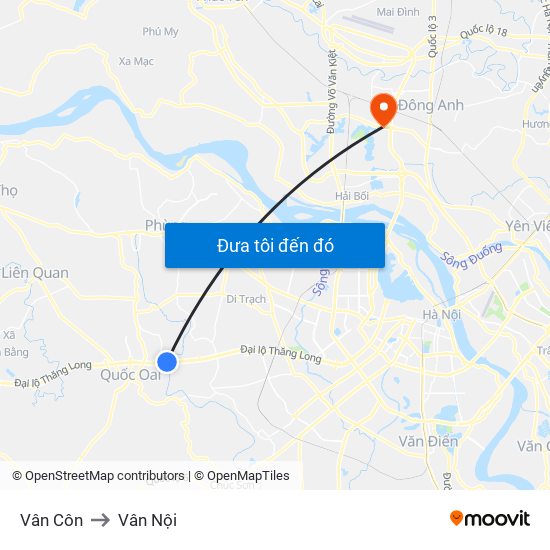 Vân Côn to Vân Nội map