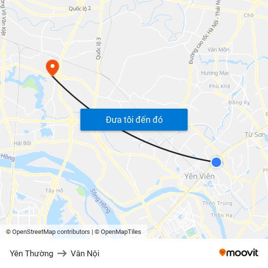 Yên Thường to Vân Nội map