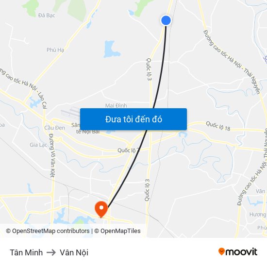 Tân Minh to Vân Nội map