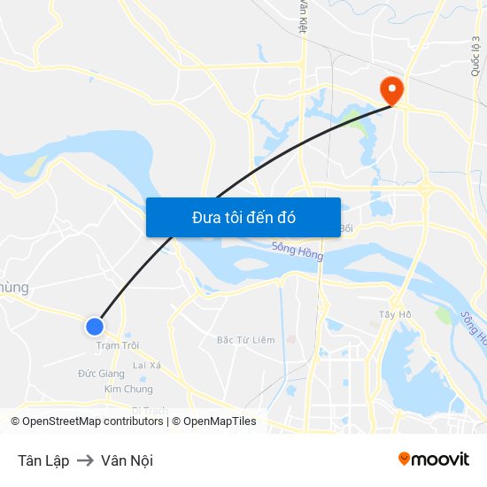 Tân Lập to Vân Nội map